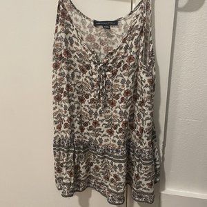 American Eagle Spaghetti Strap Paisley Top with Lace Up Embellishment